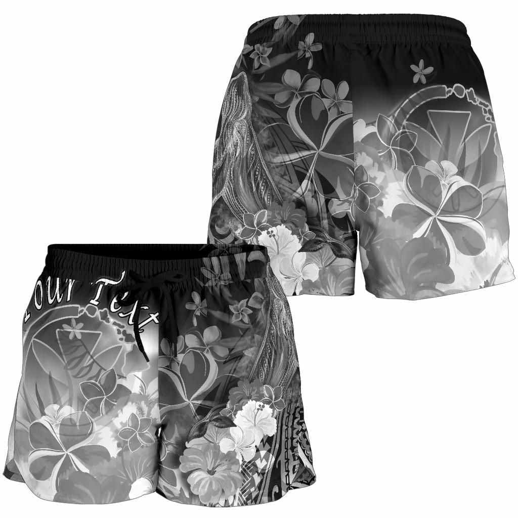 Polynesian Hawaii Custom Personalised Women Shorts - Kanaka Maoli Humpback Whale with Tropical Flowers (White)