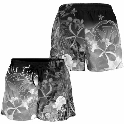 Polynesian Hawaii Custom Personalised Women Shorts - Kanaka Maoli Humpback Whale with Tropical Flowers (White)