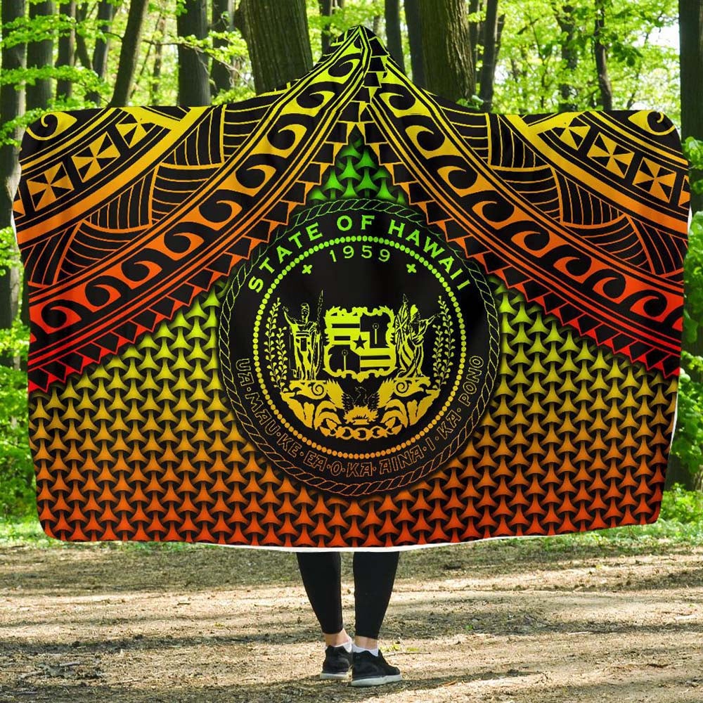 Polynesian Hawaii Hooded Blanket - Reggae Vintage Polynesian Patterns