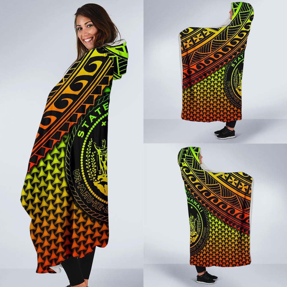Polynesian Hawaii Hooded Blanket - Reggae Vintage Polynesian Patterns