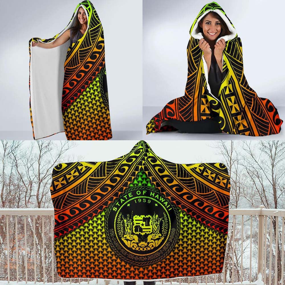 Polynesian Hawaii Hooded Blanket - Reggae Vintage Polynesian Patterns