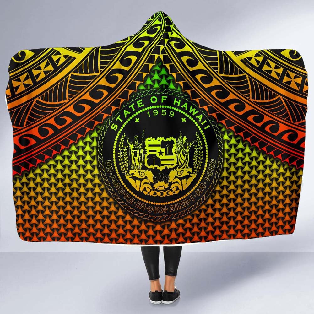 Polynesian Hawaii Hooded Blanket - Reggae Vintage Polynesian Patterns