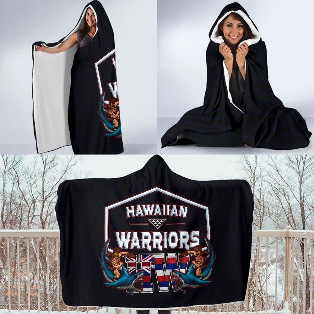 Polynesian Hawaii Hooded Blanket - Shark Warrior