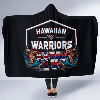 Polynesian Hawaii Hooded Blanket - Shark Warrior