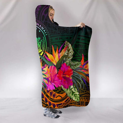 Polynesian Hawaii Hooded Blanket - Summer Hibiscus
