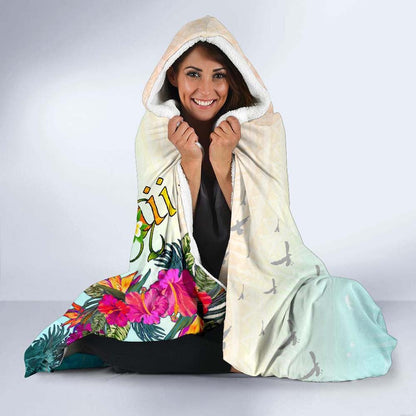 Polynesian Hawaii Hooded Blankets - View sea Hawaii with Turtle and Whale