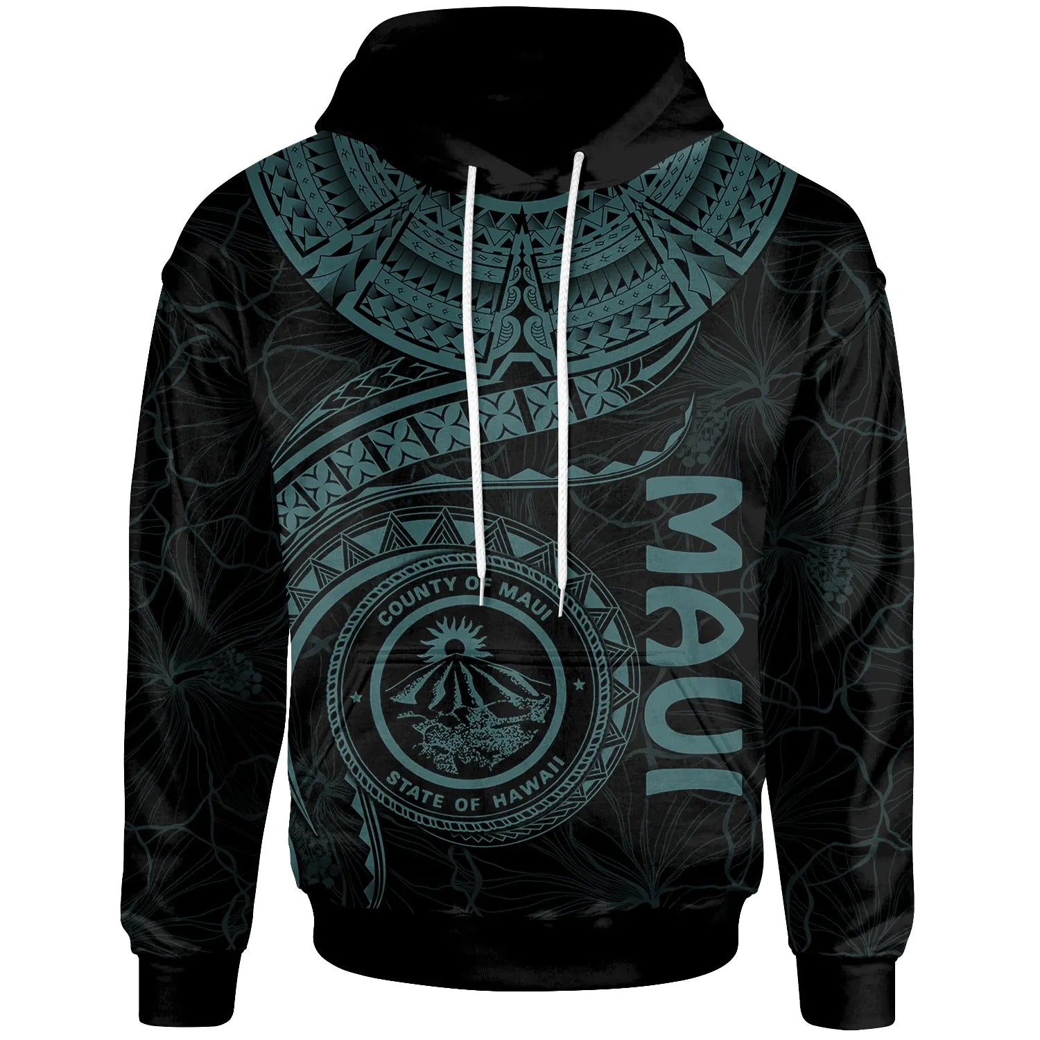 Polynesian Hawaii Hoodie- Maui Polynesian Waves (Turquoise)
