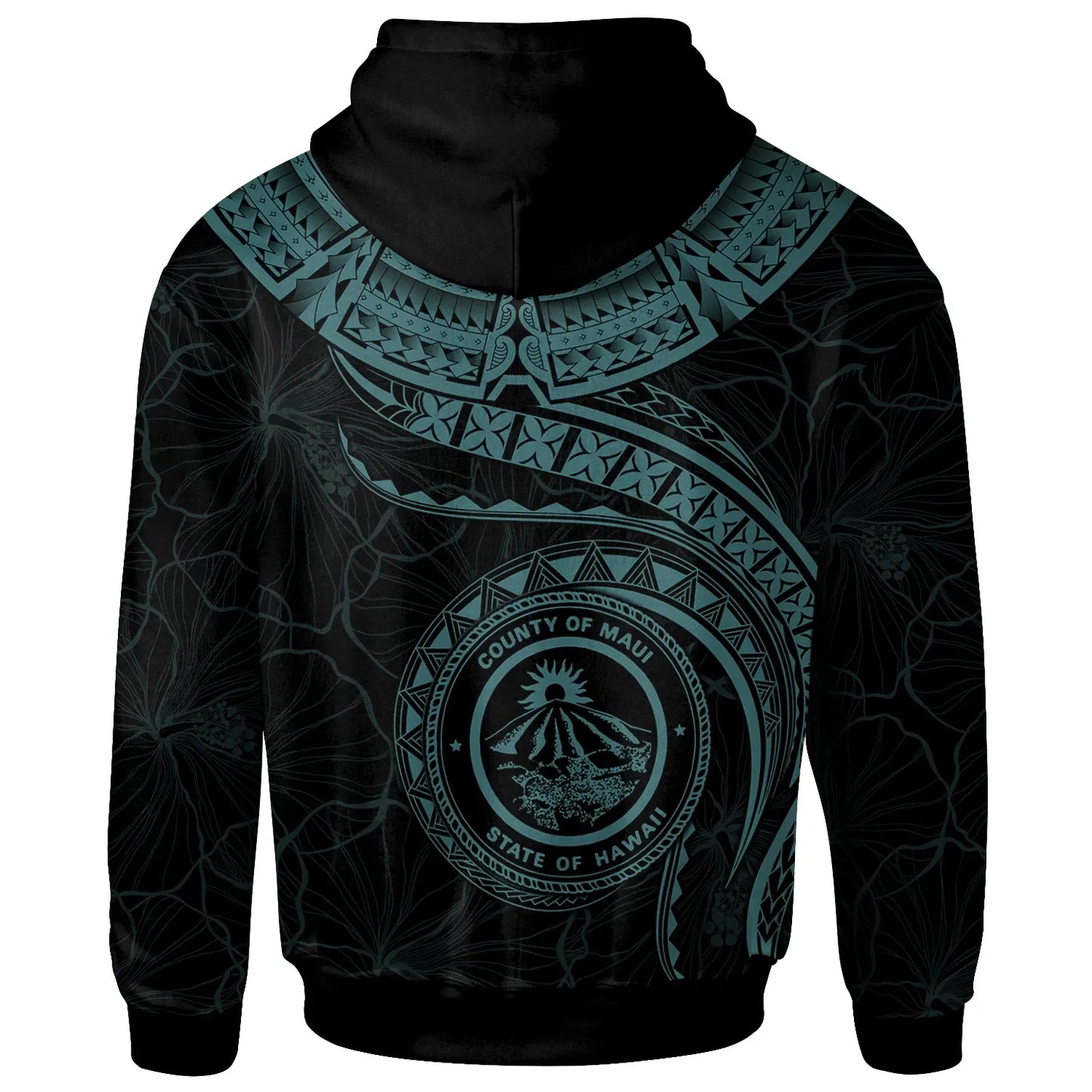 Polynesian Hawaii Hoodie- Maui Polynesian Waves (Turquoise)