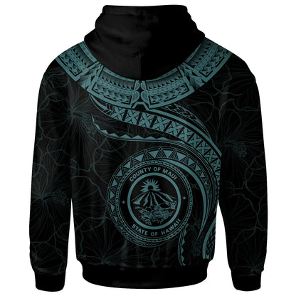 Polynesian Hawaii Hoodie- Maui Polynesian Waves (Turquoise)