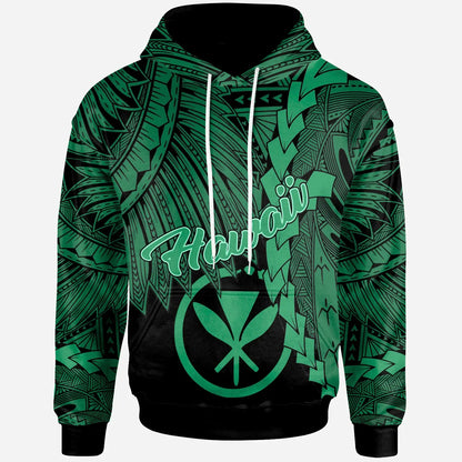 Polynesian Hawaii Hoodie - Tribal Wave Tattoo Green
