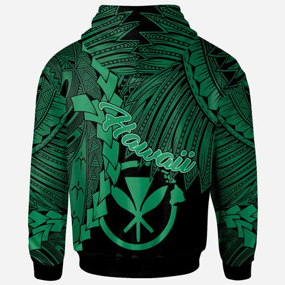 Polynesian Hawaii Hoodie - Tribal Wave Tattoo Green
