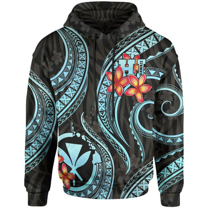 Polynesian Hawaii Hoodie - Turquoise Plumeria