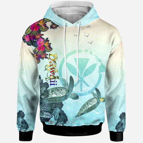 Polynesian Hawaii Hoodie - View sea Hawaii with Turtle