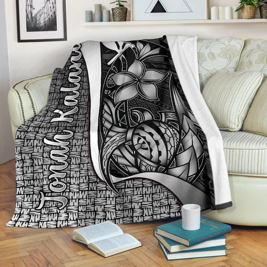 Polynesian Hawaii Jonah Kalani Premium Blanket White - Turtle with Hook