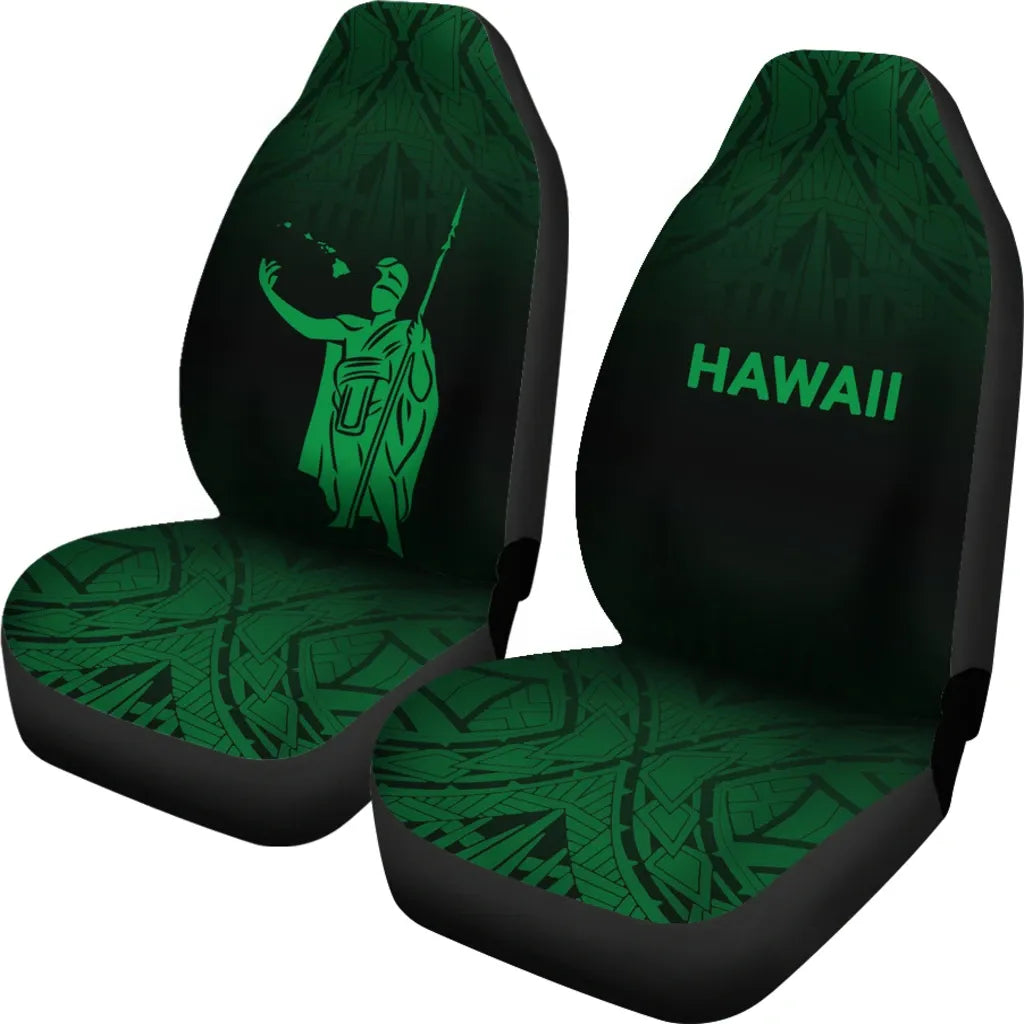 Hawaii Car Seat Covers - Kamehameha King Polynesian Tattoo Fog Green