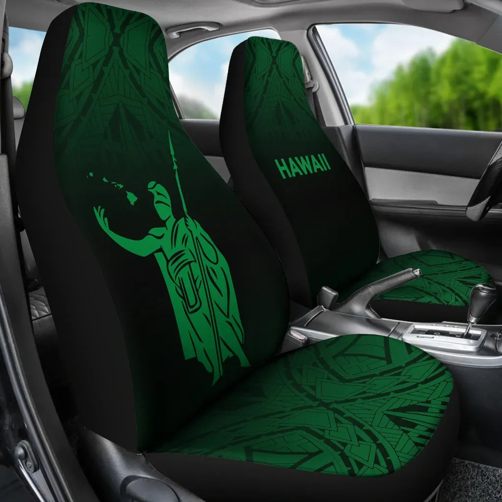 Hawaii Car Seat Covers - Kamehameha King Polynesian Tattoo Fog Green