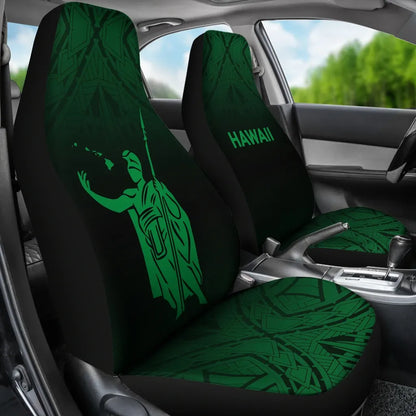 Hawaii Car Seat Covers - Kamehameha King Polynesian Tattoo Fog Green