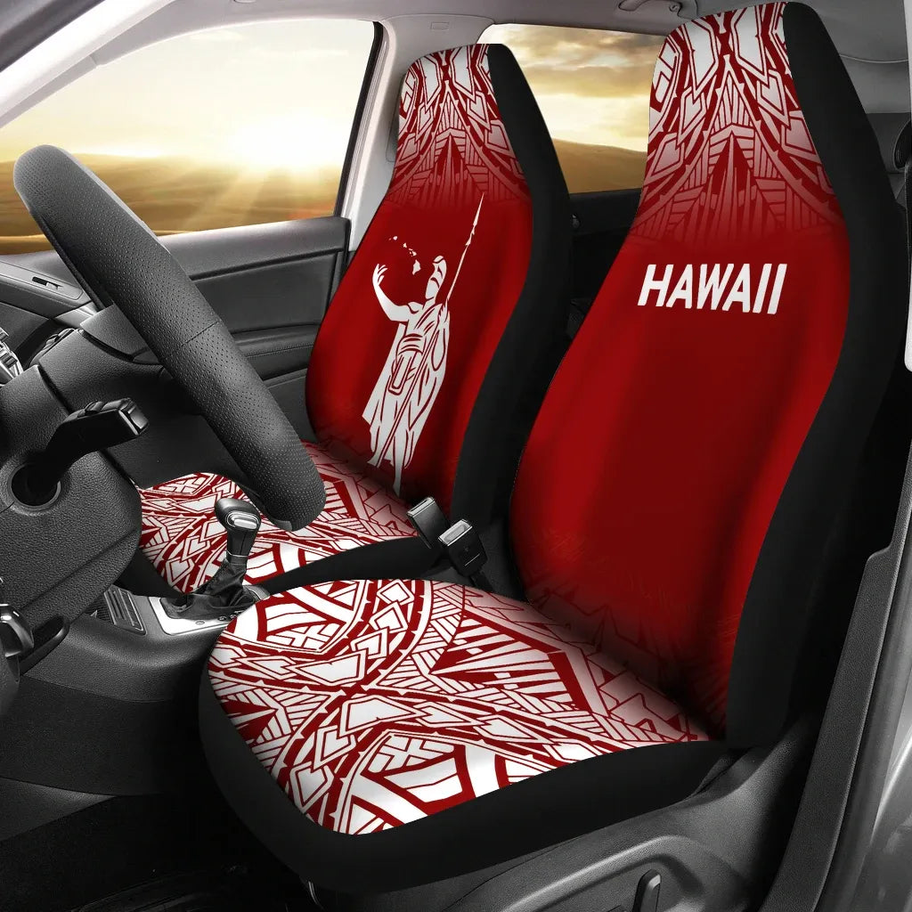Hawaii Car Seat Covers - Kamehameha King Polynesian Tattoo Fog Red