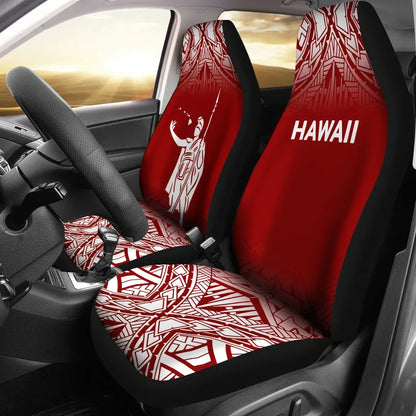 Hawaii Car Seat Covers - Kamehameha King Polynesian Tattoo Fog Red