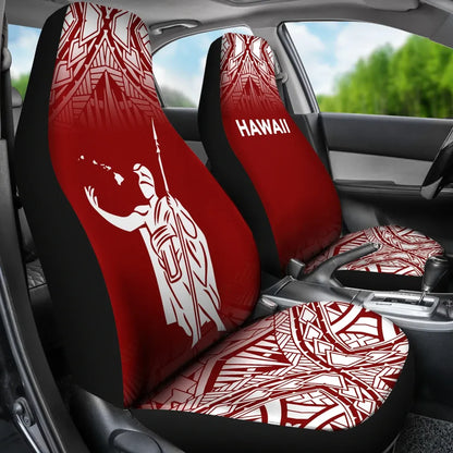 Hawaii Car Seat Covers - Kamehameha King Polynesian Tattoo Fog Red