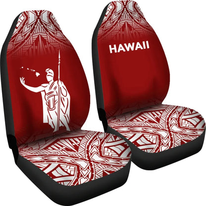 Hawaii Car Seat Covers - Kamehameha King Polynesian Tattoo Fog Red