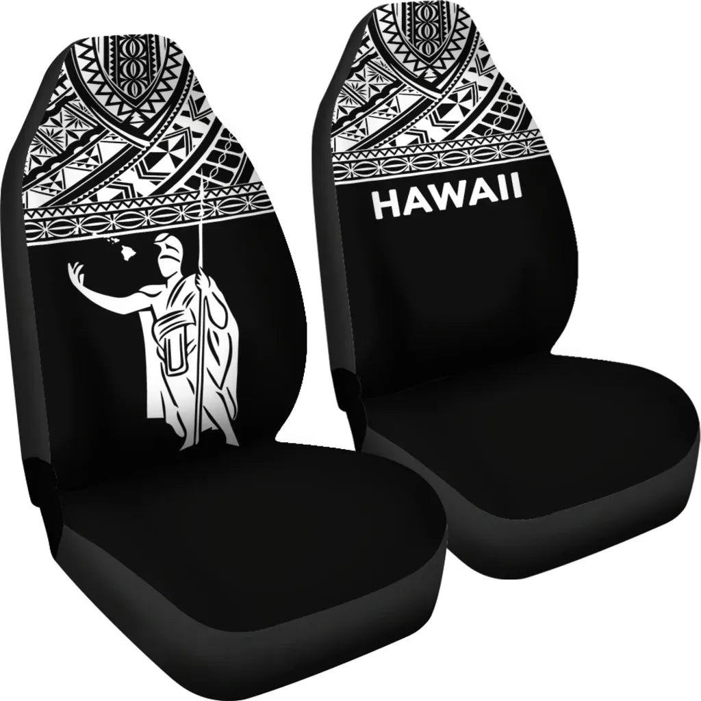 Hawaii Car Seat Covers - Kamehameha King Polynesian White Horizontal