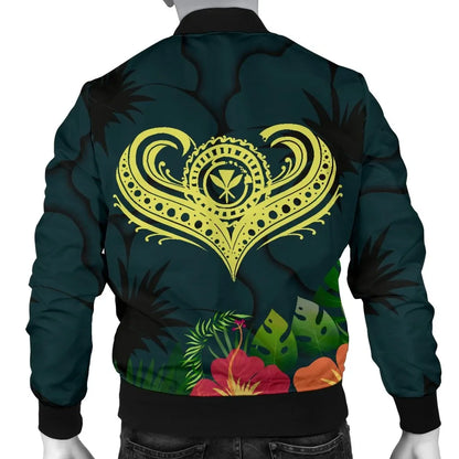 Polynesian Hawaii Kanaka Maoli Bomber Jacket - Heart with Hibiscus
