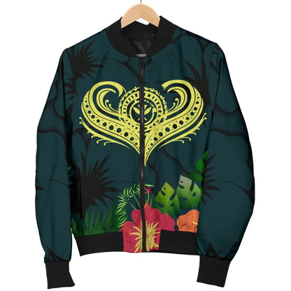 Polynesian Hawaii Kanaka Maoli Bomber Jacket - Heart with Hibiscus