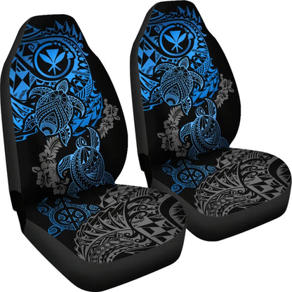 Hawaii Polynesian Seat Covers - Blue Kanaka Maoli Turtle Hibiscus Flowing