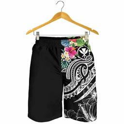 Polynesian Hawaii Kanaka Maoli Men Shorts - Summer Plumeria (Black)