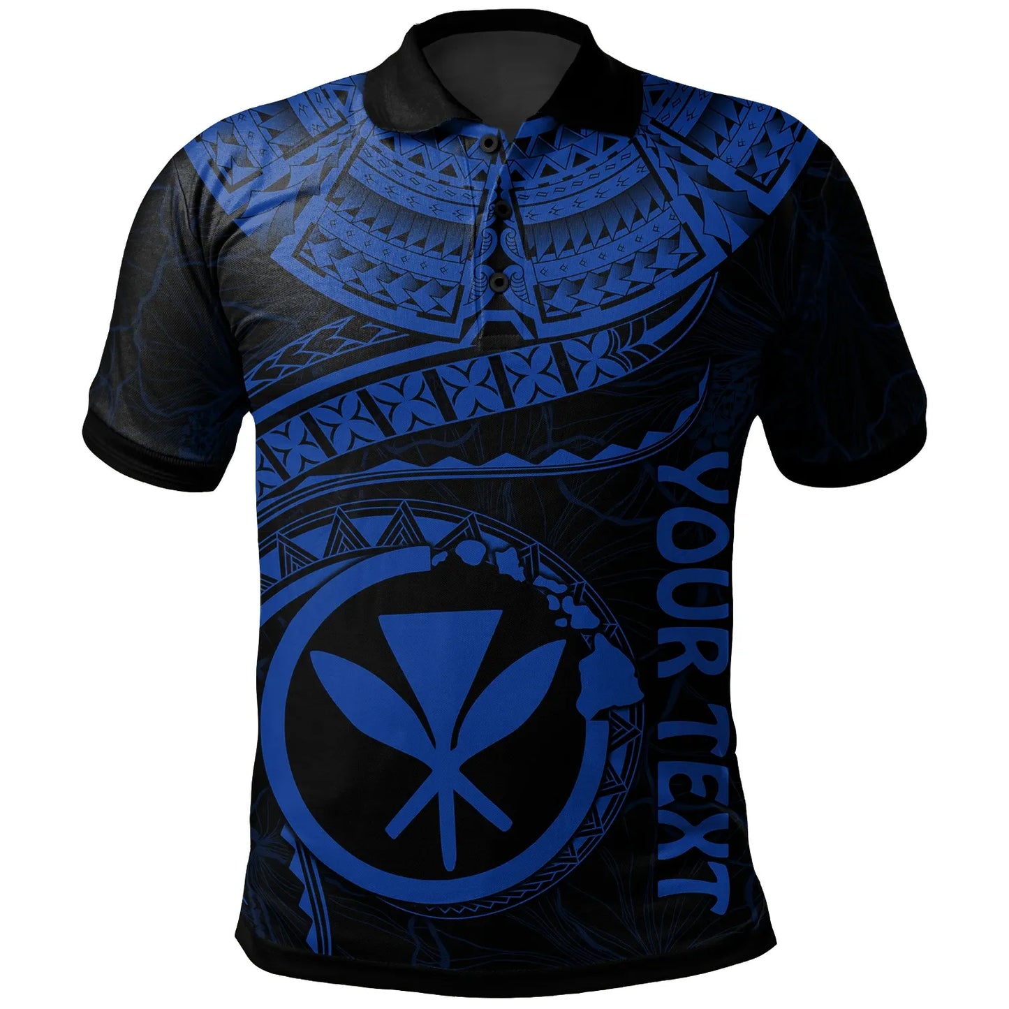 Polynesian Hawaii Kanaka Maoli Personalised Polo Shirt - Hawaiian Waves (Blue)