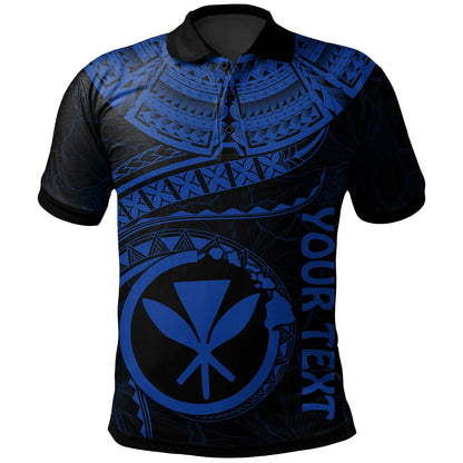 Polynesian Hawaii Kanaka Maoli Personalised Polo Shirt - Hawaiian Waves (Blue)