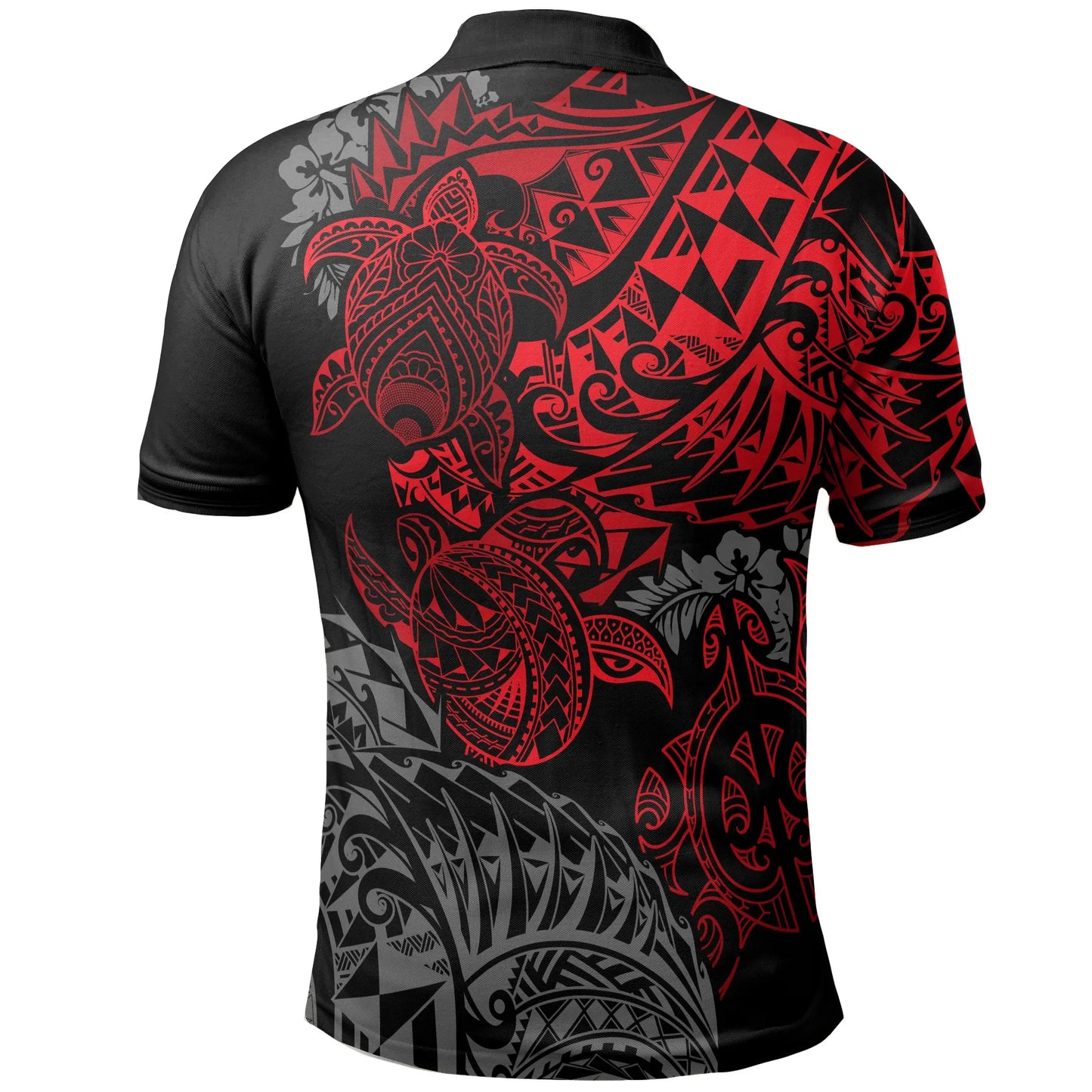 Hawaii Polo Shirt - Kanaka Maoli Polynesian Red Turtle Hibiscus Flowing