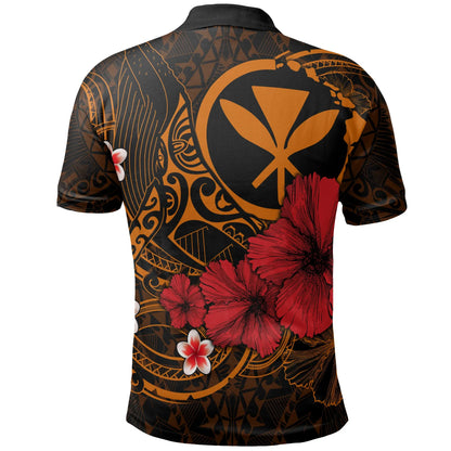 Polynesian Hawaii  Kanaka Maoli Polo Shirts - Humpback Whale with Hibiscus (Golden)