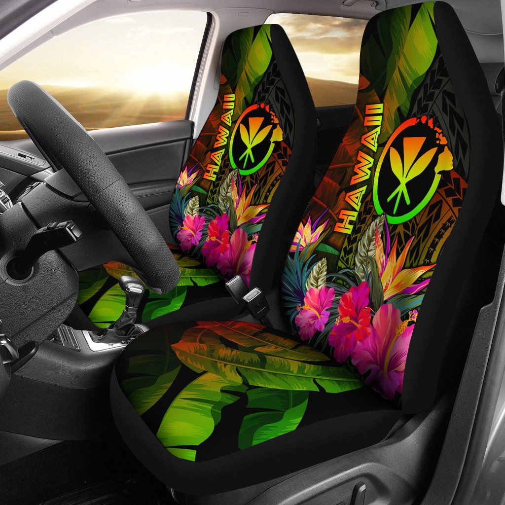 Polynesian Hawaii Kanaka Maoli Polynesian Car Seat Covers -  Hibiscus and Banana Leaves