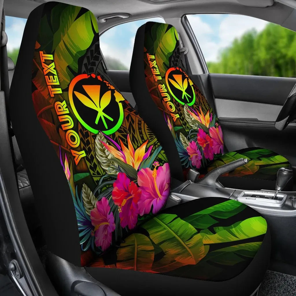 Polynesian Hawaii Kanaka Maoli Polynesian Personalised Car Seat Covers -  Hibiscus and Banana Leaves