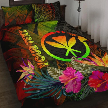 Polynesian Hawaii Kanaka Maoli Polynesian Personalised Quilt Bed Set - Hibiscus and Banana Leaves