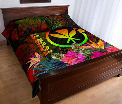 Polynesian Hawaii Kanaka Maoli Polynesian Personalised Quilt Bed Set - Hibiscus and Banana Leaves