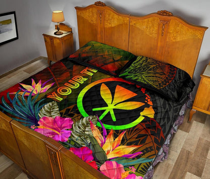 Polynesian Hawaii Kanaka Maoli Polynesian Personalised Quilt Bed Set - Hibiscus and Banana Leaves