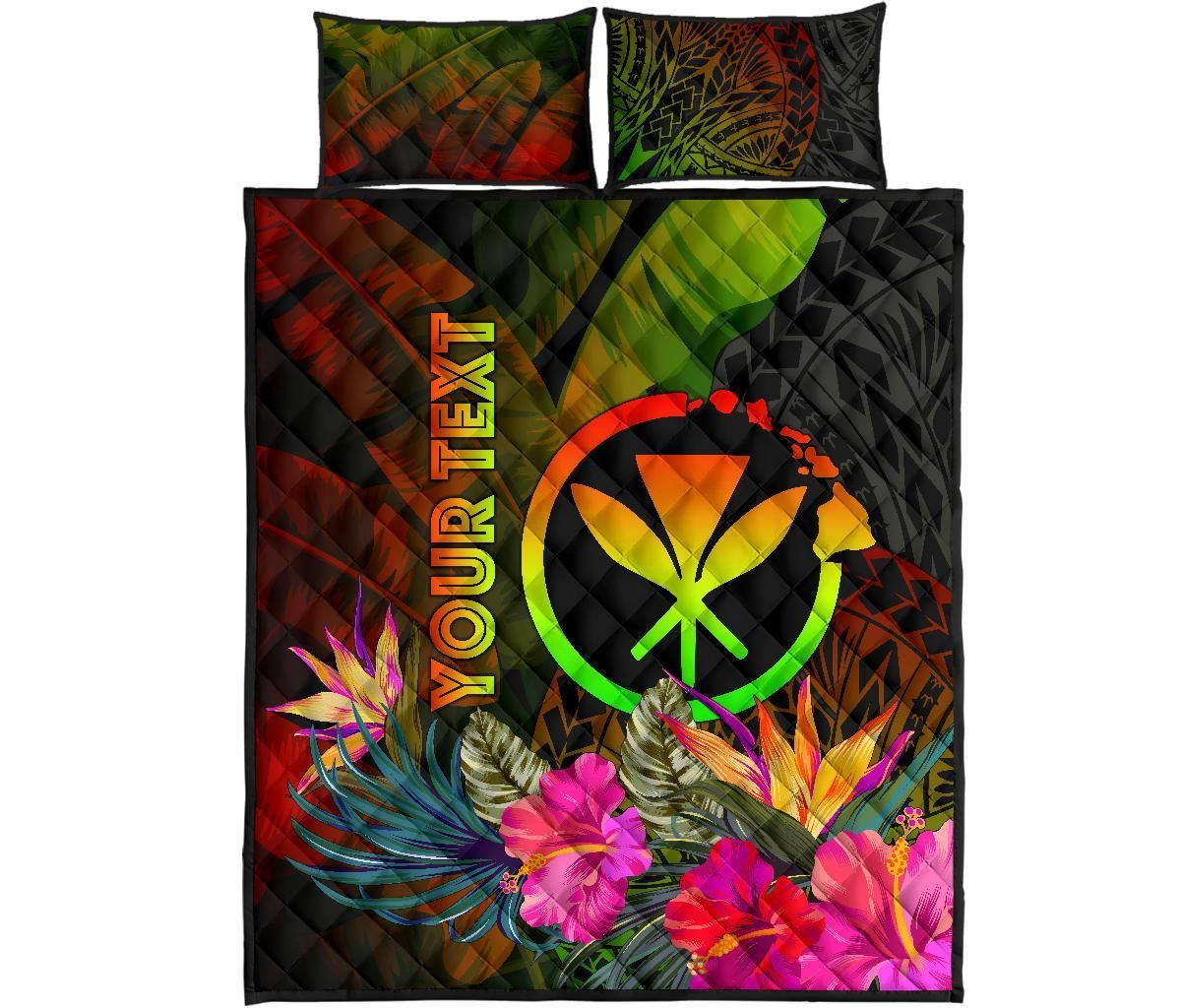 Polynesian Hawaii Kanaka Maoli Polynesian Personalised Quilt Bed Set - Hibiscus and Banana Leaves