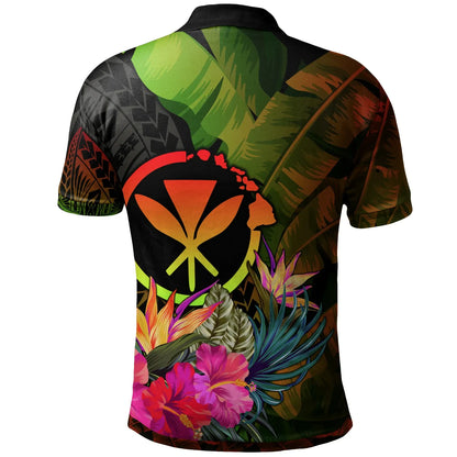Polynesian Hawaii Kanaka Maoli Polynesian Polo -  Hibiscus and Banana Leaves