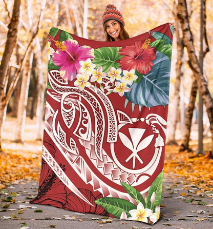 Polynesian Hawaii Kanaka Maoli Premium Blanket - Summer Plumeria (Red)