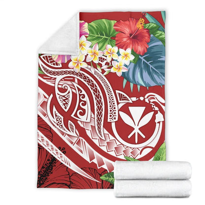 Polynesian Hawaii Kanaka Maoli Premium Blanket - Summer Plumeria (Red)