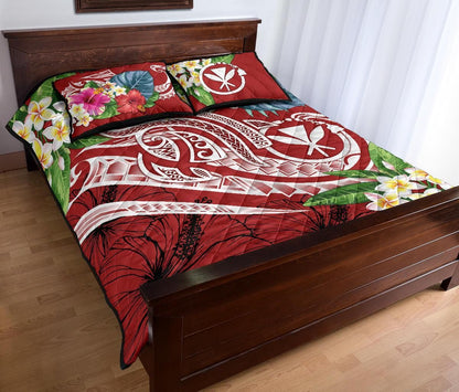 Polynesian Hawaii Kanaka Maoli Quilt Bed Set - Summer Plumeria (Red)