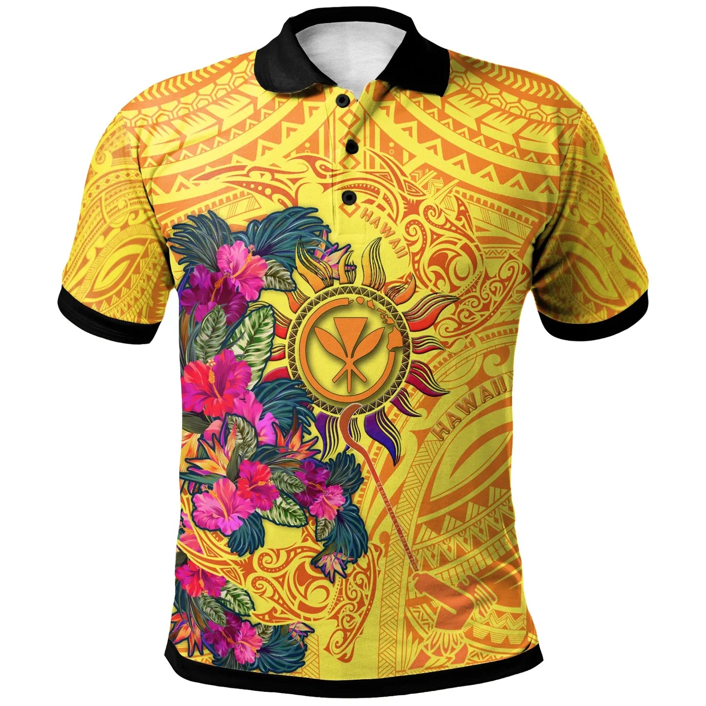Polynesian Hawaii Kanaka Maoli Polo Shirts - Hibiscus Flowers & Polynesian Patterns
