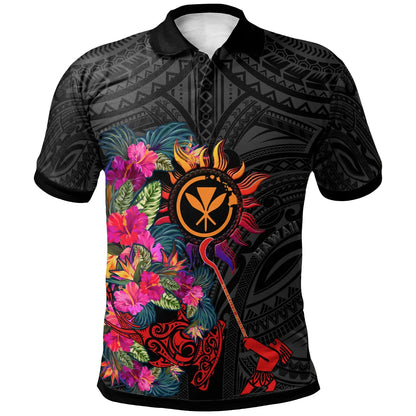 Polynesian Hawaii Kanaka Maoli Polo Shirts - Hibiscus Flowers & Polynesian Patterns