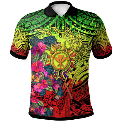 Polynesian Hawaii Kanaka Maoli Polo Shirts - Hibiscus Flowers & Polynesian Patterns