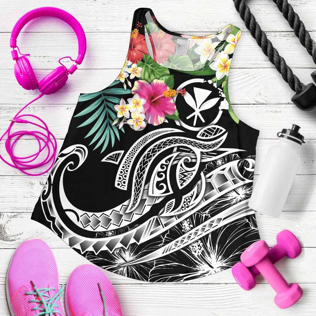 Polynesian Hawaii Kanaka Maoli Women Racerback Tank - Summer Plumeria (Black)