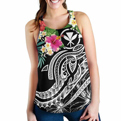 Polynesian Hawaii Kanaka Maoli Women Racerback Tank - Summer Plumeria (Black)