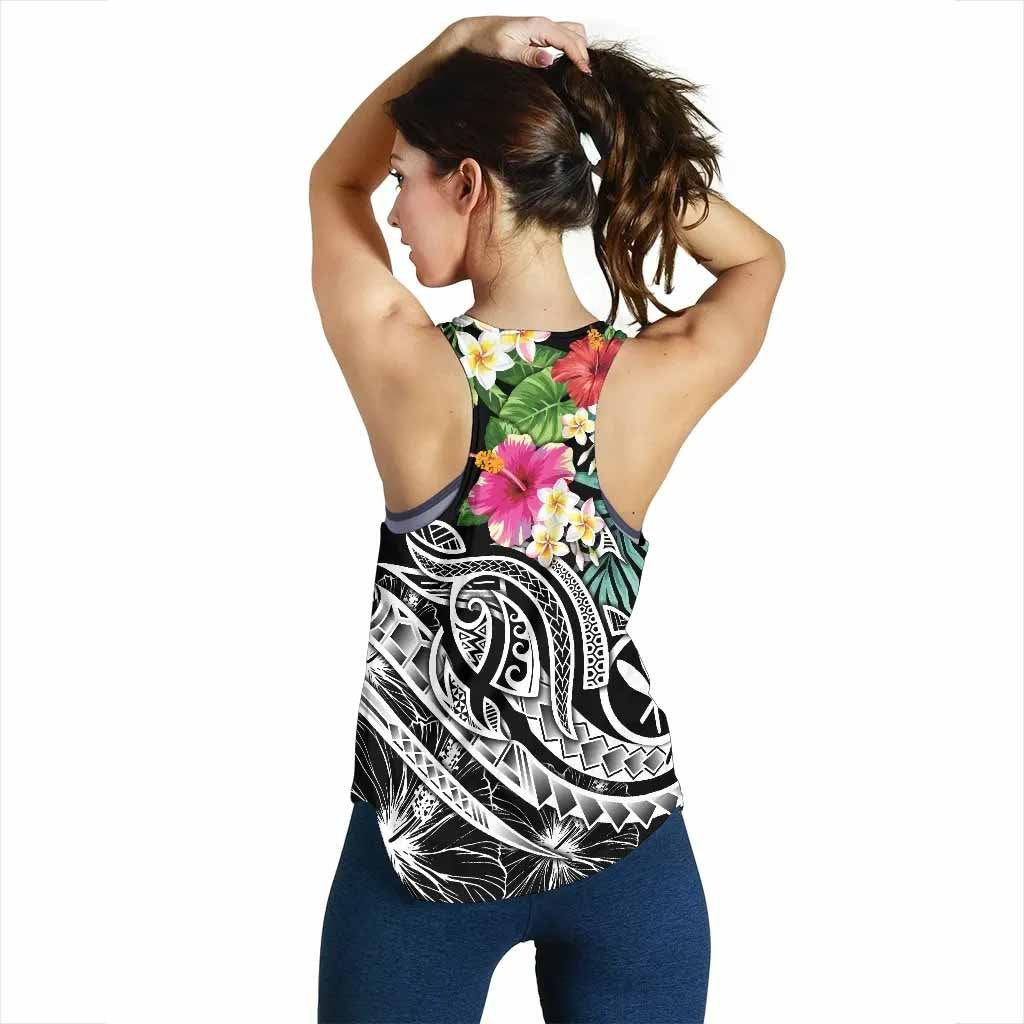 Polynesian Hawaii Kanaka Maoli Women Racerback Tank - Summer Plumeria (Black)